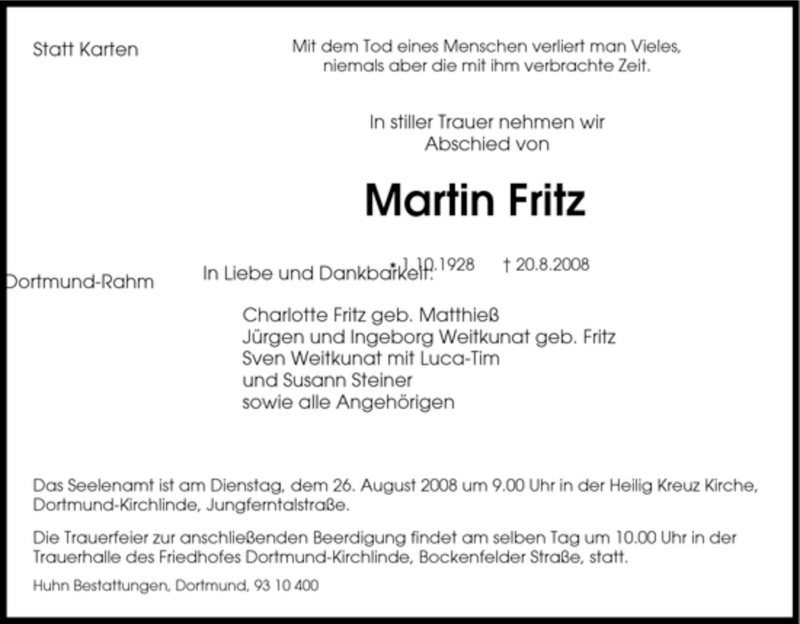 Traueranzeigen Von Martin Fritz Trauer In NRW De