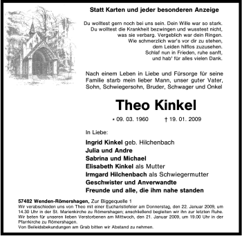 Traueranzeigen Von Theo Kinkel Trauer In Nrw De