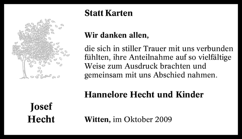 Traueranzeigen Von Josef Hecht Trauer In Nrw De