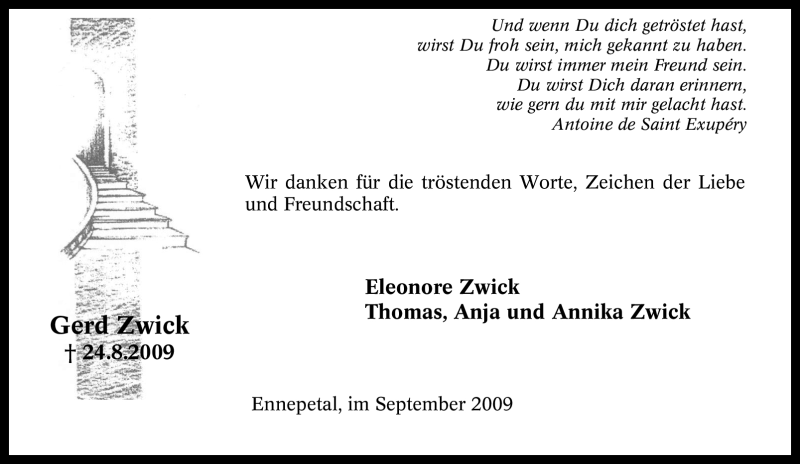 Traueranzeigen Von Gerd Zwick Trauer In Nrw De