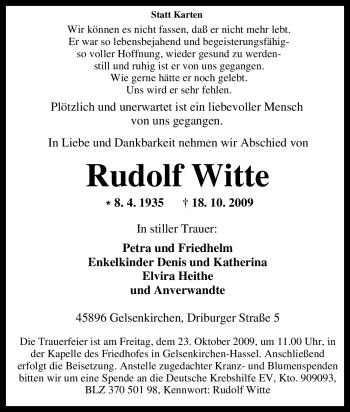 Traueranzeigen Von Rudolf Witte Trauer In NRW De