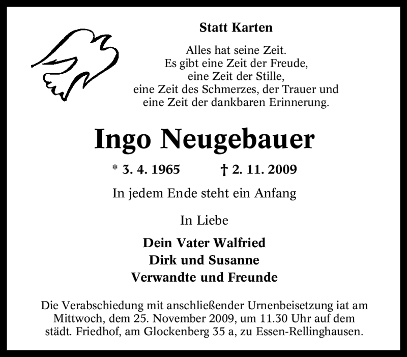 Traueranzeigen Von Ingo Neugebauer Trauer In NRW De