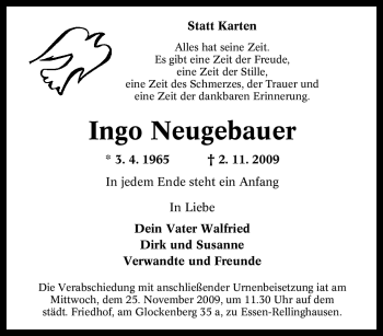 Traueranzeigen Von Ingo Neugebauer Trauer In Nrw De