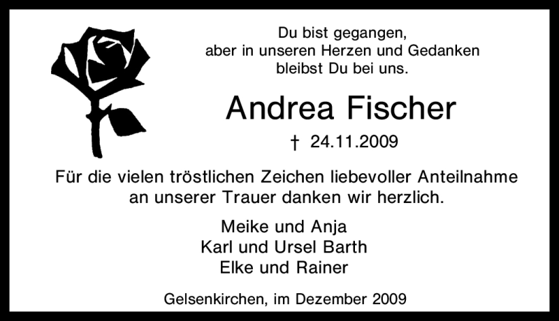 Traueranzeigen Von Andrea Fischer Trauer In Nrw De