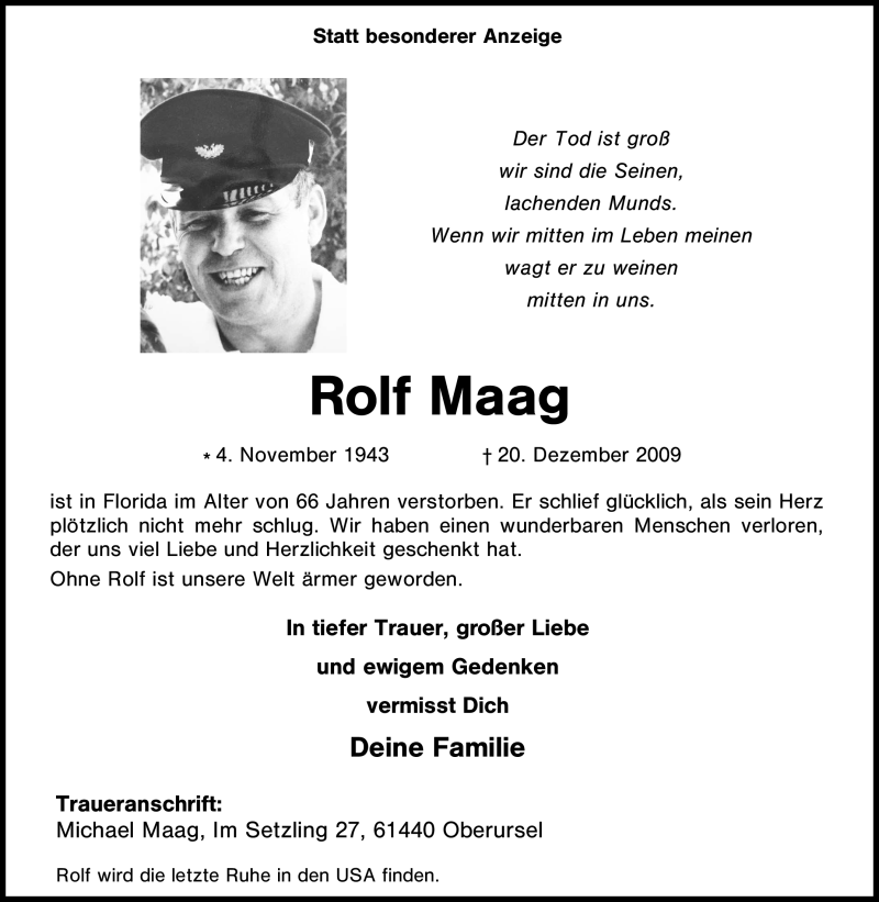 Traueranzeigen Von Rolf Maag Trauer In NRW De