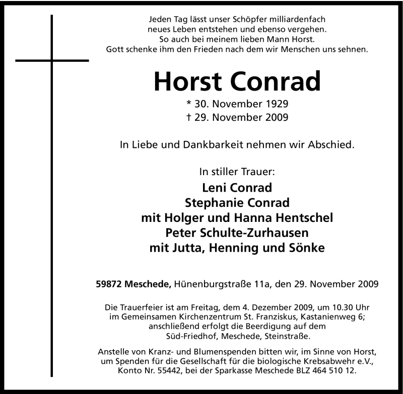 Traueranzeigen Von Horst Conrad Trauer In NRW De