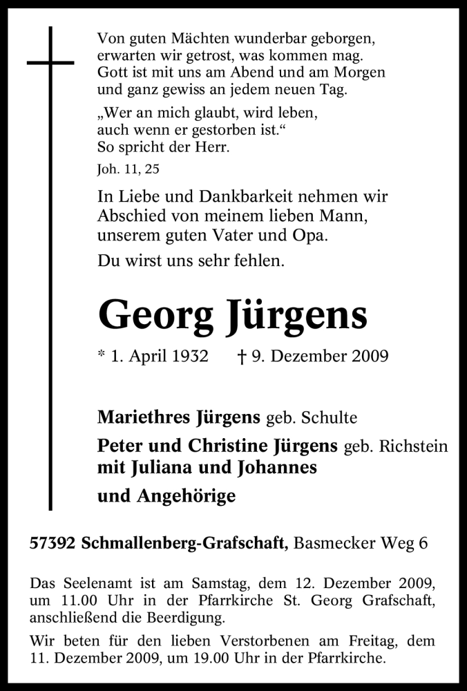 Traueranzeigen Von Georg J Rgens Trauer In Nrw De