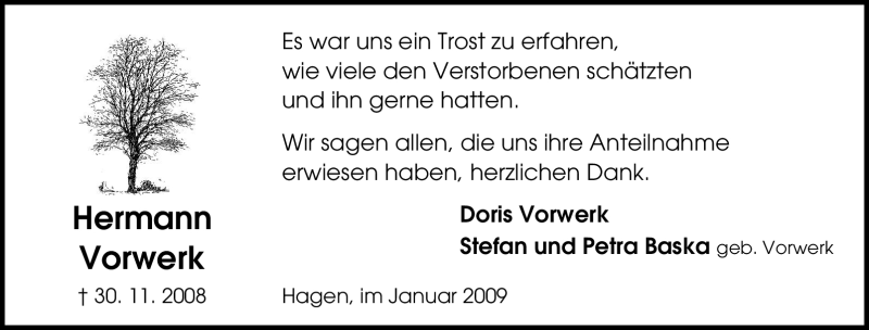 Traueranzeigen Von Hermann Vorwerk Trauer In NRW De