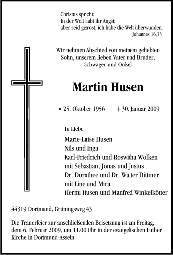 Traueranzeigen Von Martin Husen Trauer In NRW De