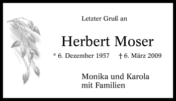 Traueranzeigen Von Herbert Moser Trauer In NRW De