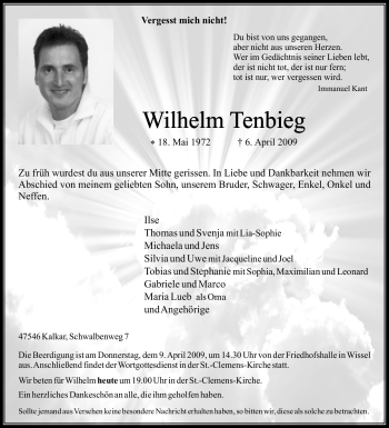 Traueranzeigen Von Wilhelm Tenbieg Trauer In Nrw De