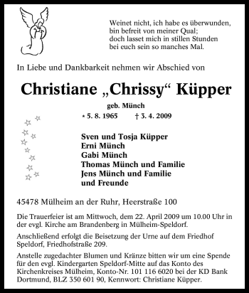 Traueranzeigen Von Christiane K Pper Trauer In Nrw De