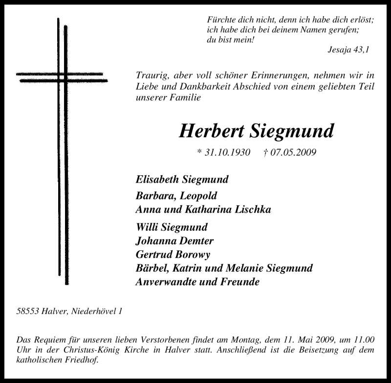 Traueranzeigen Von Herbert Siegmund Trauer In Nrw De