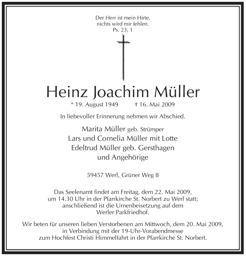 Traueranzeigen von Heinz Joachim Müller Trauer in NRW de