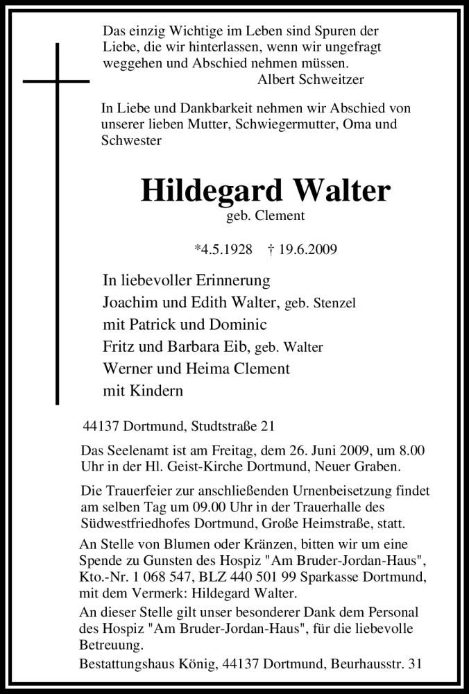 Traueranzeigen Von Hildegard Walter Trauer In Nrw De