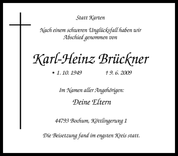 Traueranzeigen Von Karl Heinz Br Ckner Trauer In Nrw De