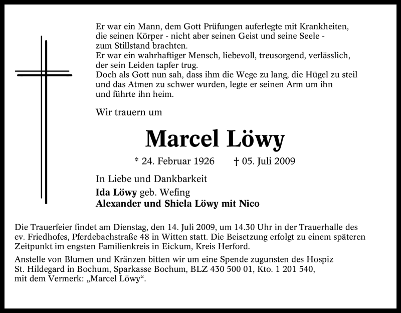 Traueranzeigen von Marcel Löwy Trauer in NRW de