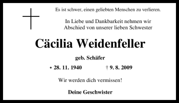 Traueranzeigen Von C Cilia Weidenfeller Trauer In Nrw De