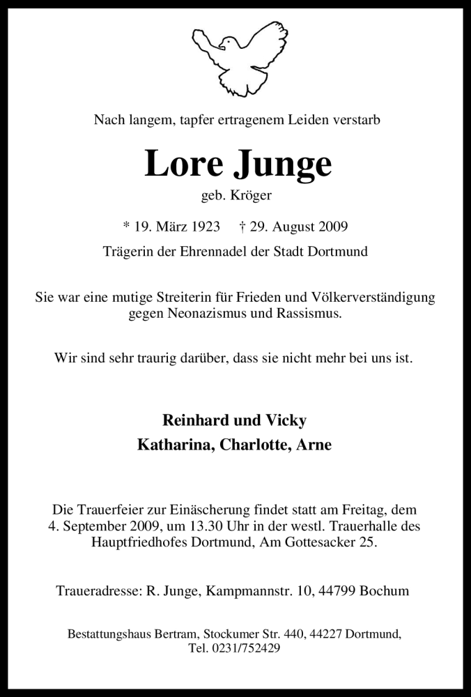 Traueranzeigen Von Lore Junge Trauer In NRW De