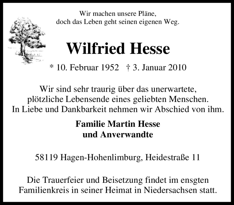 Traueranzeigen Von Wilfried Hesse Trauer In Nrw De