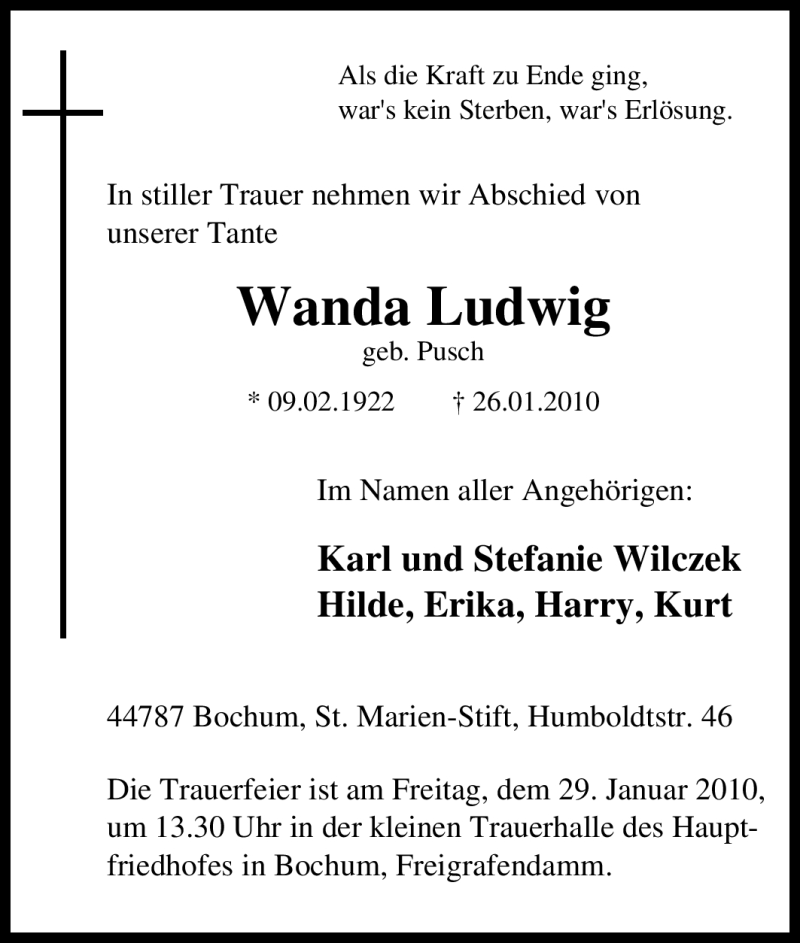 Traueranzeigen Von Wanda Ludwig Trauer In NRW De