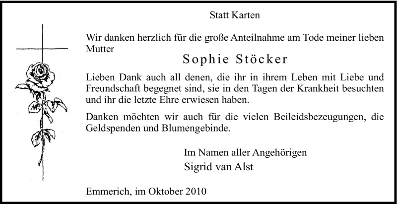 Traueranzeigen Von Sophie St Cker Trauer In Nrw De