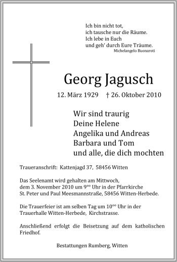 Traueranzeigen Von Georg Jagusch Trauer In NRW De