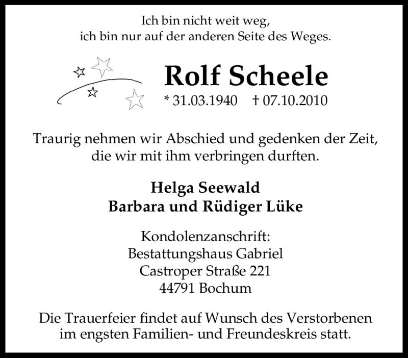 Traueranzeigen Von Rolf Scheele Trauer In NRW De