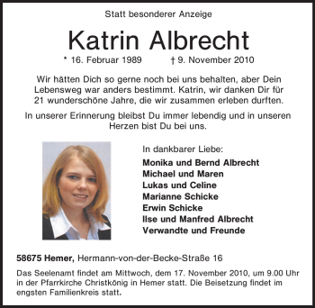 Traueranzeigen Von Katrin Albrecht Trauer In NRW De