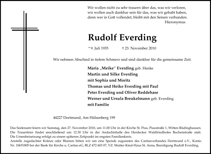 Traueranzeigen Von Rudolf Everding Trauer In Nrw De