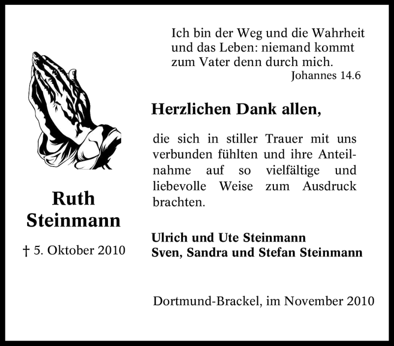 Traueranzeigen Von Ruth Steinmann Trauer In NRW De