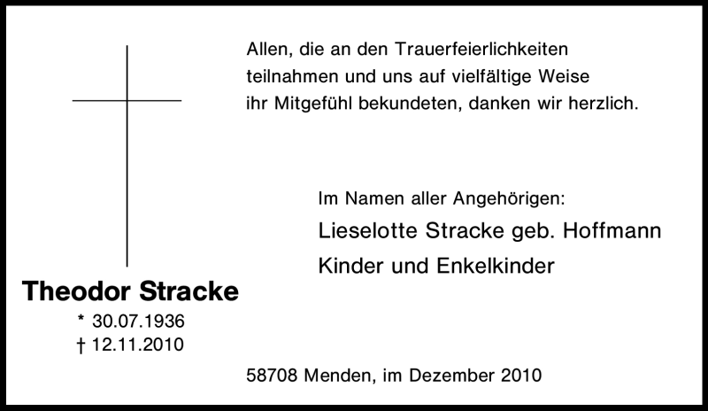 Traueranzeigen Von Theodor Stracke Trauer In Nrw De