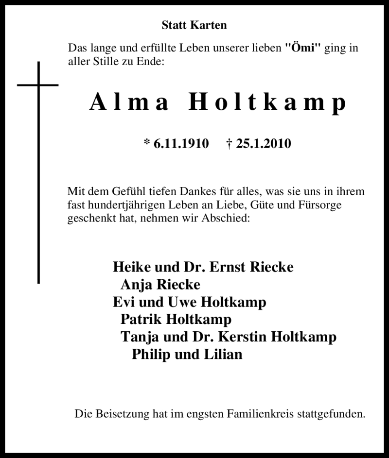 Traueranzeigen Von Alma Holtkamp Trauer In NRW De