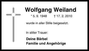 Traueranzeigen Von Wolfgang Weiland Trauer In NRW De