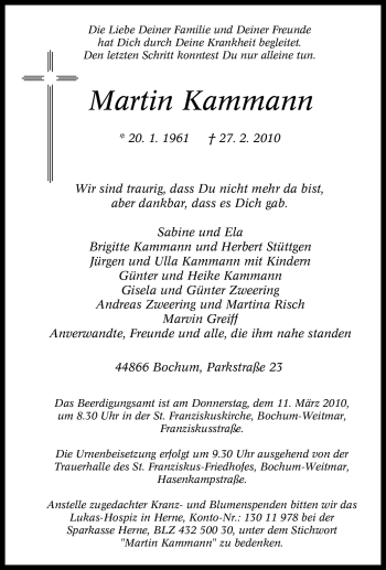 Traueranzeigen Von Martin Kammann Trauer In Nrw De