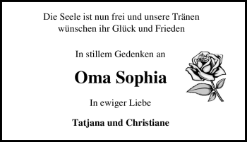 Traueranzeigen Von Sophia Unbekannt Trauer In Nrw De