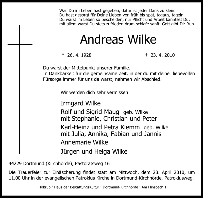 Traueranzeigen Von Andreas Wilke Trauer In Nrw De