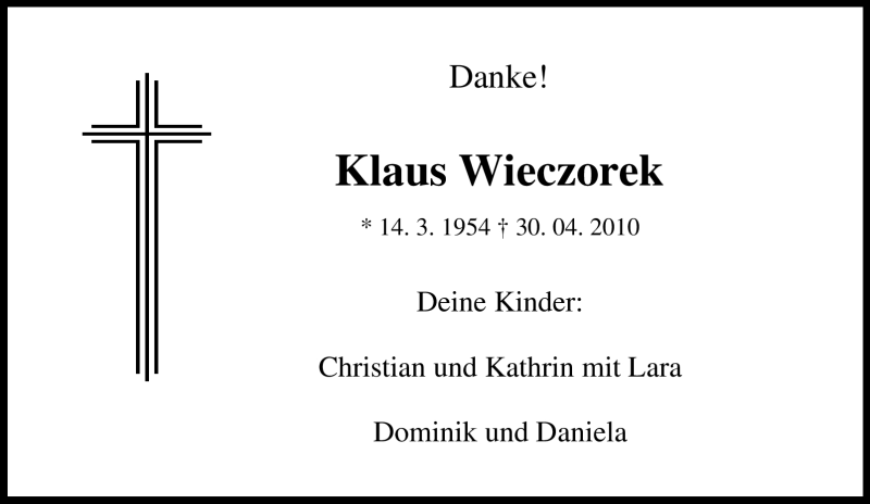 Traueranzeigen Von Klaus Wieczorek Trauer In NRW De