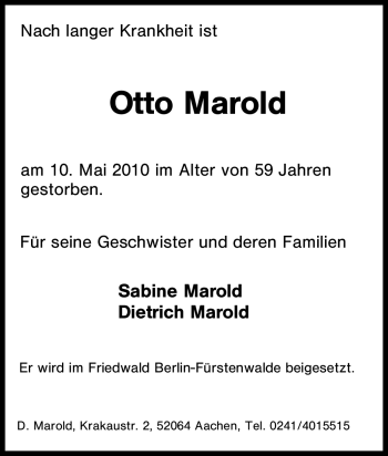 Traueranzeigen Von Otto Marold Trauer In Nrw De