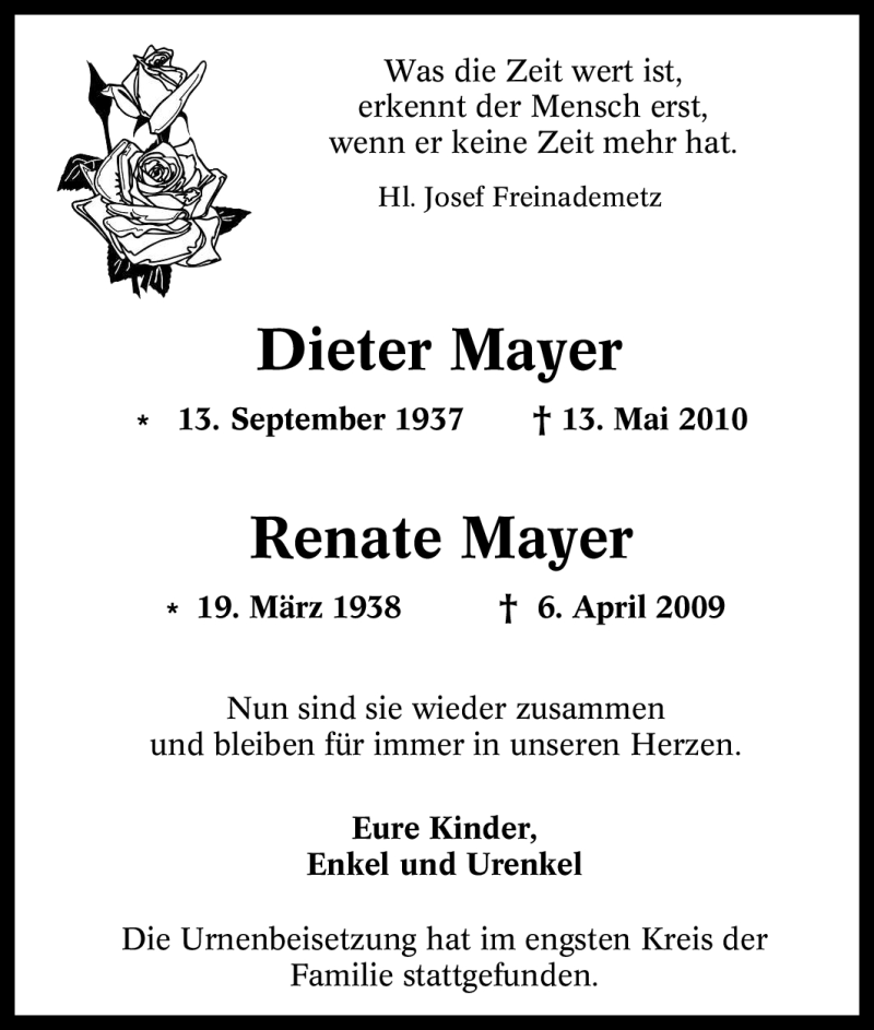 Traueranzeigen Von Renate Mayer Trauer In Nrw De