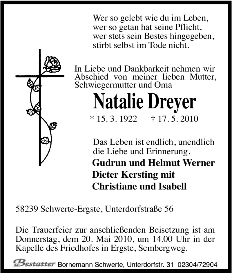 Traueranzeigen Von Natalie Dreyer Trauer In Nrw De