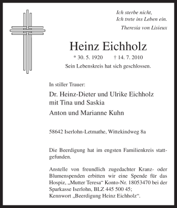 Traueranzeigen Von Heinz Eichholz Trauer In NRW De