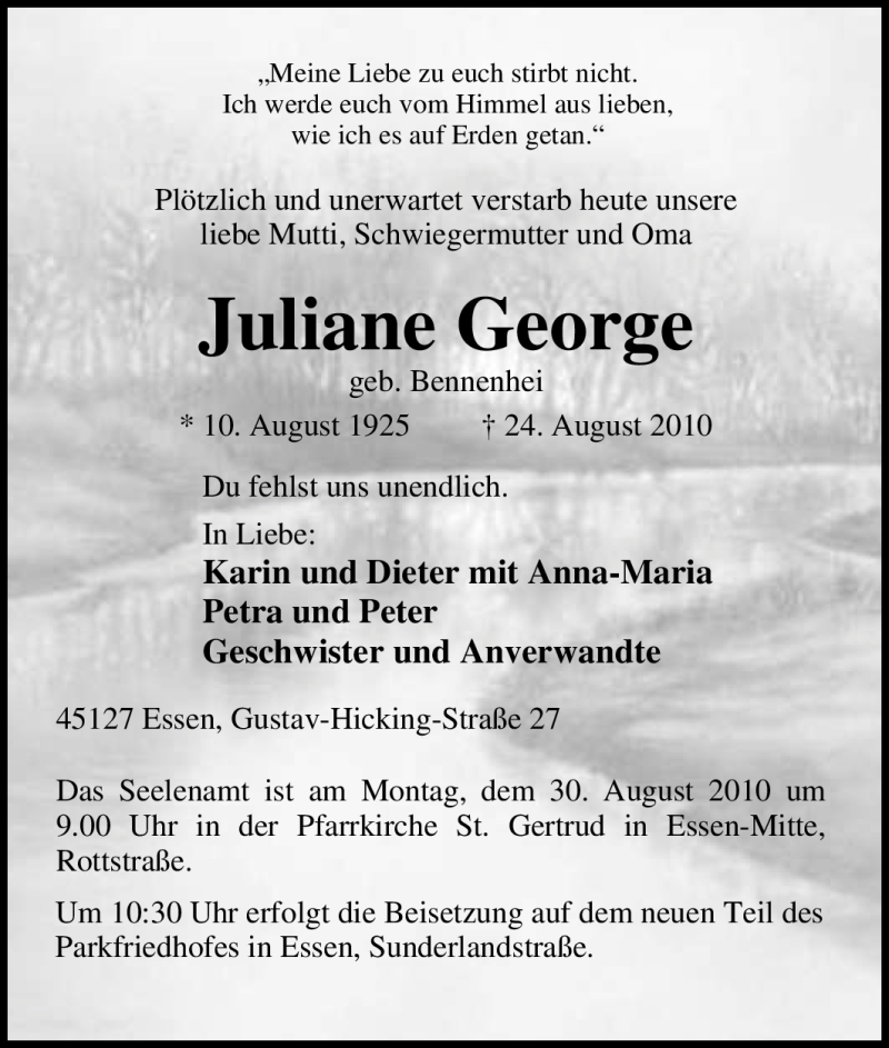 Traueranzeigen Von Juliane George Trauer In NRW De