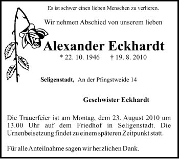 Traueranzeigen Von Alexander Eckhardt Trauer In Nrw De