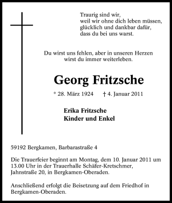 Traueranzeigen Von Georg Fritzsche Trauer In NRW De