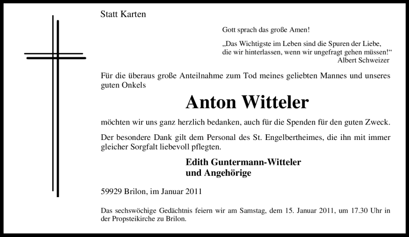 Traueranzeigen Von Anton Witteler Trauer In Nrw De