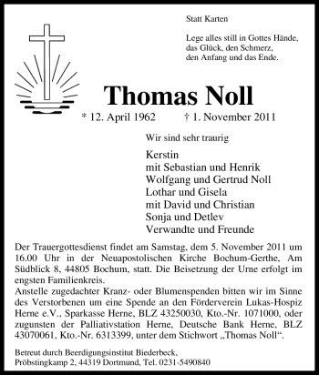 Traueranzeigen Von Thomas Noll Trauer In NRW De