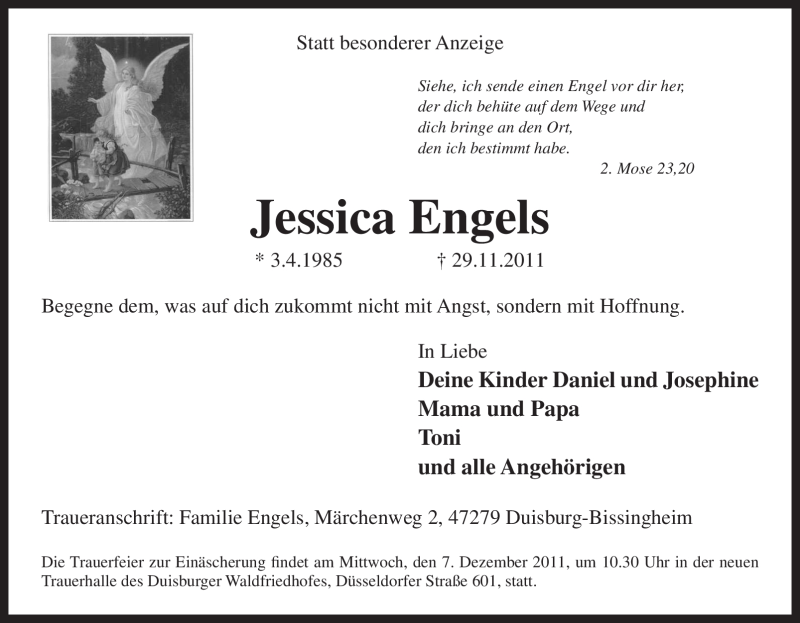 Traueranzeigen Von Jessica Engels Trauer In Nrw De