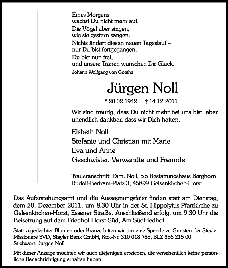 Traueranzeigen von Jürgen Noll Trauer in NRW de