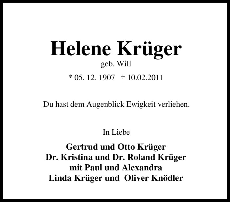 Traueranzeigen von Helene Krüger Trauer in NRW de